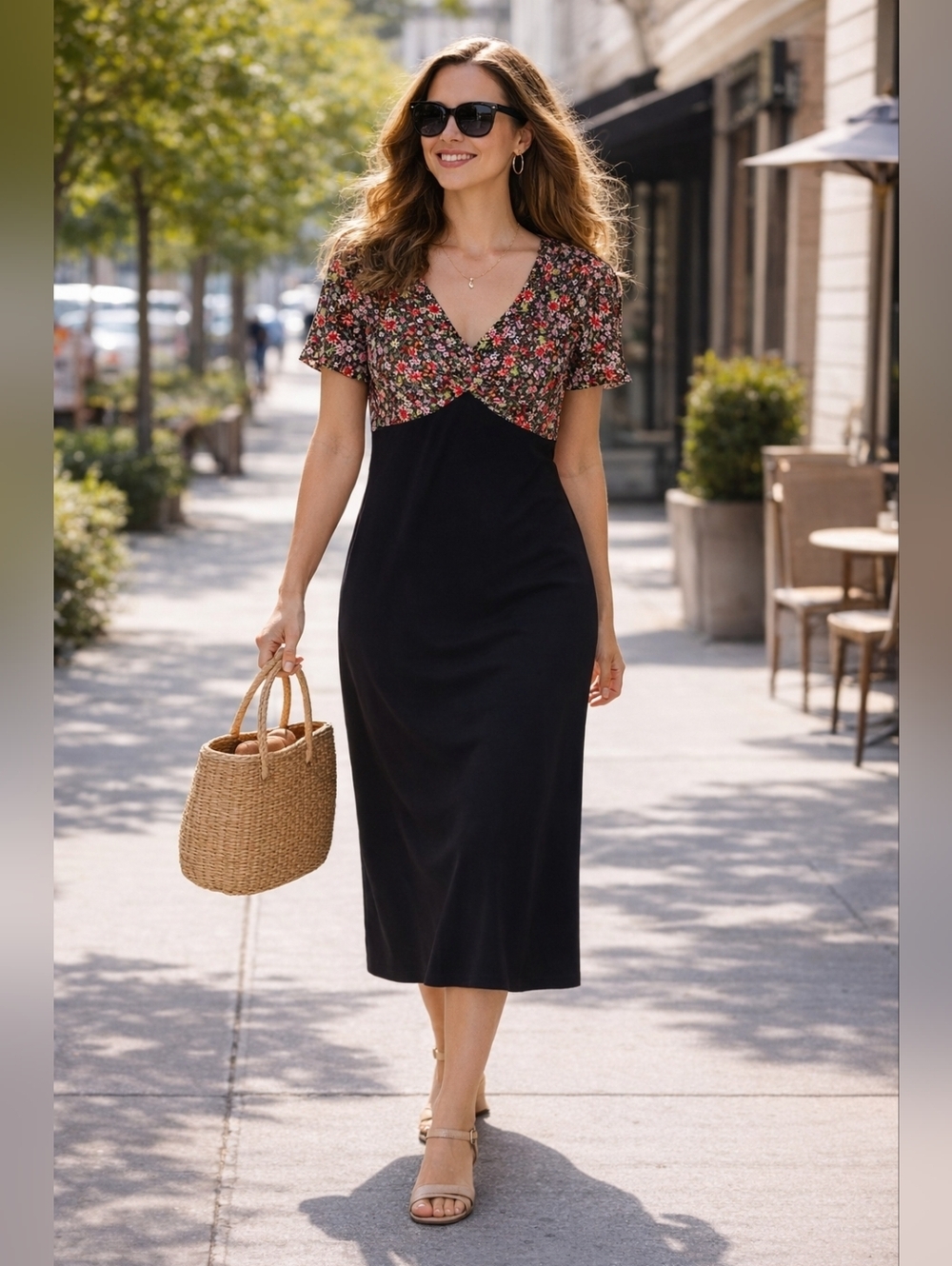 Tianna B. Women’s Size Large Floral Print Top Black Midi Dress